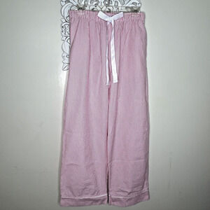 EllieO Women's Medium Seersucker Lounge Pajama Pants Made in Egypt PINK Stripes